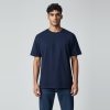 Model wearing navy plain t-shirt, colour code #1F2A44 – Bulk Cloth Store