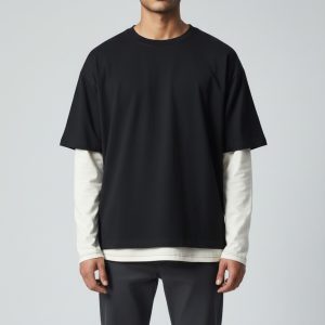 Double Sleeve Layered T-Shirt - Cotton Fleece + Cotton + Lycra 210-260 GSM - model photo