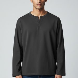 Henley Waffle Full Sleeve T-Shirt - Lycra Cotton 210 GSM - model photo